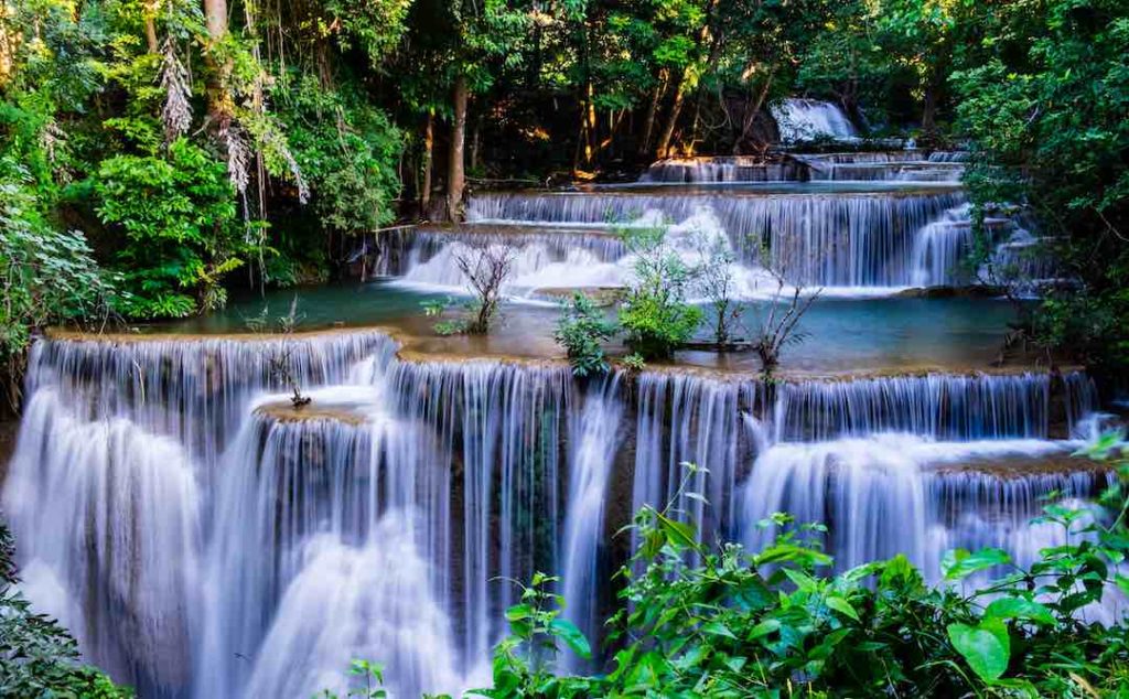 The waterfall in tropical forest at Huay Mae Khamin National Park, Thailand